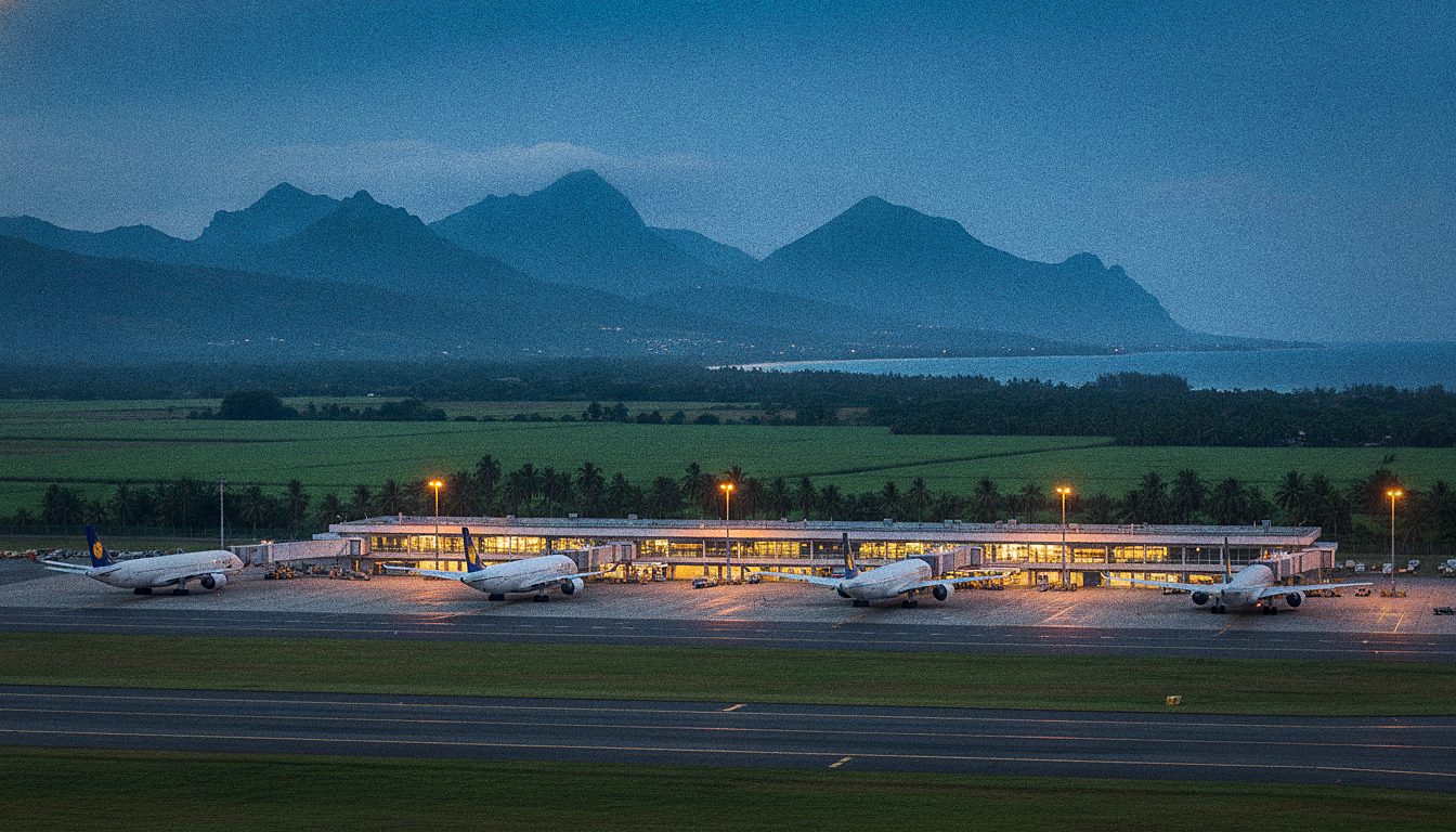 Vorfeld des Flughafens Mauritius mit parkenden Langstreckenjets